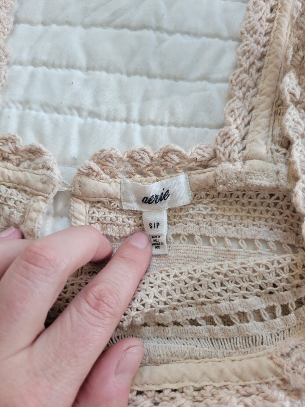 Aerie Crochet Striped Crop Tank Top Blush Cream Boho Festival sz S/P - Picture 8 of 11